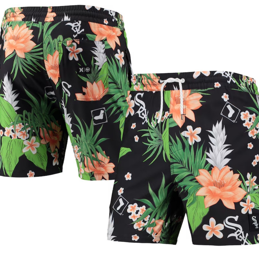 Chicago White Sox Black Hurley x 47 Cannonball Tropics Swim Shorts Men’s Size L